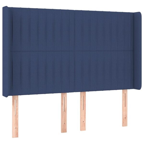 vidaXL Hoofdbord met randen 147x16x118/128 cm stof blauw
