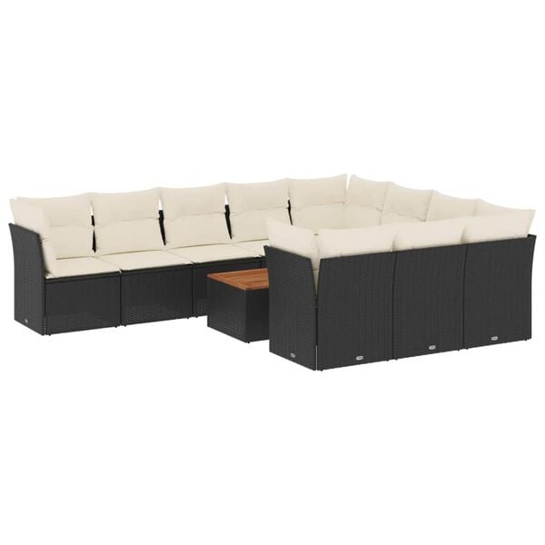 vidaXL 11-delige Loungeset met kussens poly rattan zwart