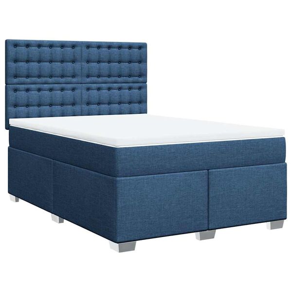 vidaXL Boxspring met matras stof blauw 140x190 cm