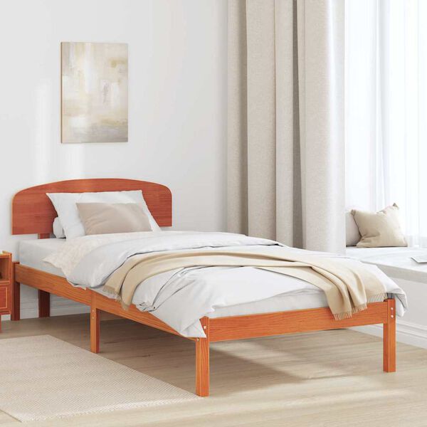 vidaXL Bedframe met hoofdeinde Wasbruin 75 x 190 cm Massief grenenhout