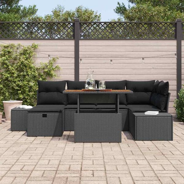 vidaXL Tuin Sofa Set 7 pcs Zwart poly rattan