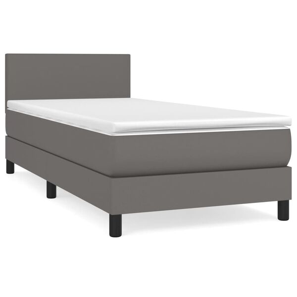 vidaXL Boxspring met matras kunstleer grijs 100x200 cm