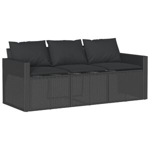 vidaXL Tuinbank 3-zits met kussens poly rattan zwart