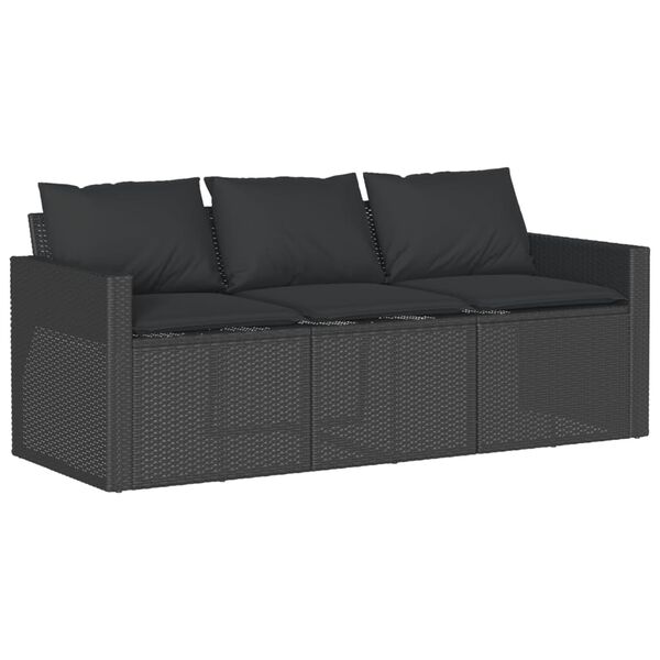 vidaXL Tuinbank 3-zits met kussens poly rattan zwart