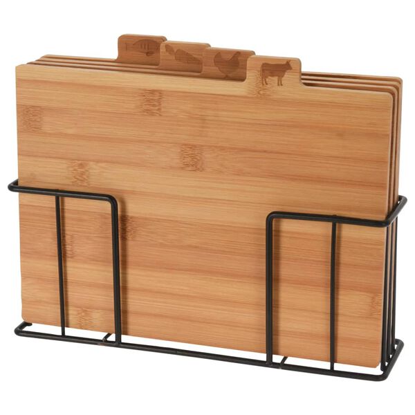 Excellent Houseware 5-delige Snijplankenset met rek bamboe