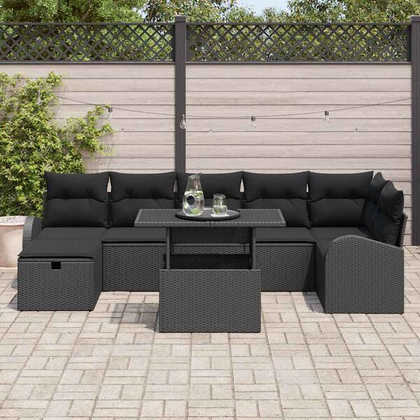 vidaXL Tuin Sofa Set met kussen met opslag 8 pcs Zwart Poly riet
