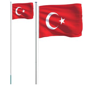 vidaXL Vlag met vlaggenmast Turkije 6,08 m aluminium