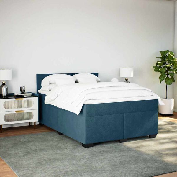 vidaXL Boxspring met matras fluweel donkerblauw 140x190 cm