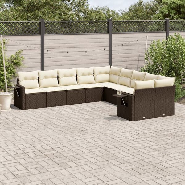 vidaXL 10-delige Loungeset met kussens poly rattan bruin