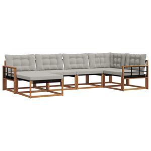 vidaXL Buiten bankenset met kussen 6 pcs Natuurlijk en Lichtgrijs