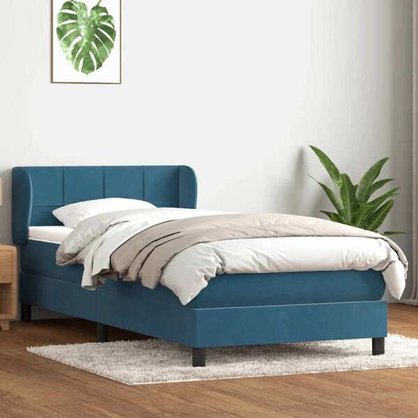vidaXL Boxspring met matras fluweel donkerblauw 100x220 cm