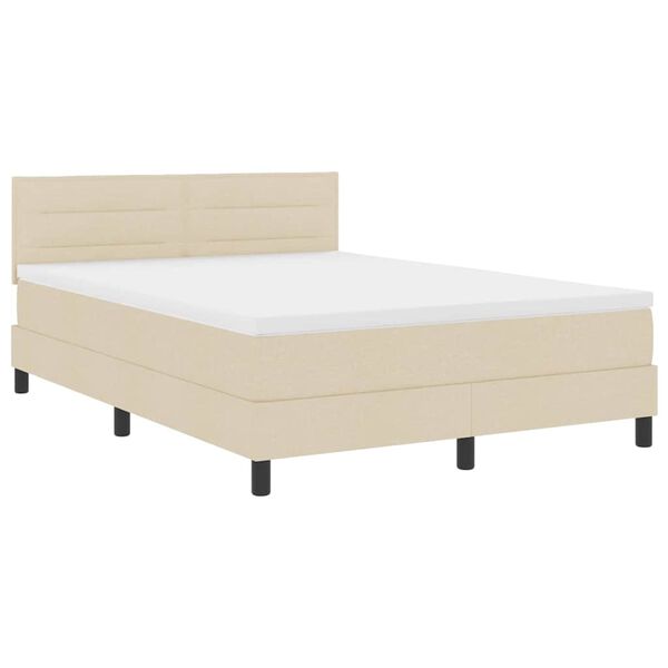 vidaXL Boxspring bed met matras met LED Cr&egrave;me 140 x 190 cm Stof