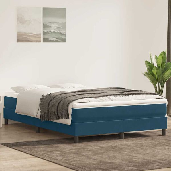 vidaXL Boxspring zonder matras fluweel donkerblauw 140x210 cm