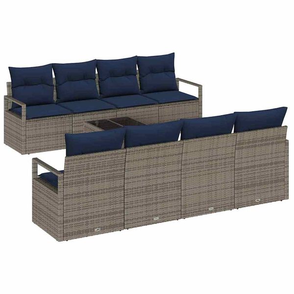 vidaXL Bankstel met kussen 7 pcs Grijs en Blauw poly rattan