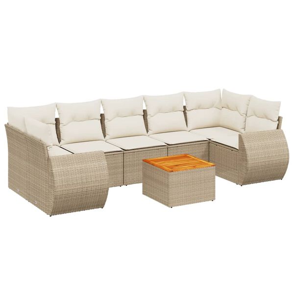 vidaXL 8-delige Loungeset met kussens poly rattan beige