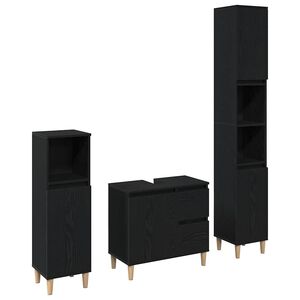 vidaXL Badkamermeubelset 3 pcs Zwart Eiken Geperst Hout en Metaal