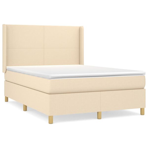 vidaXL Boxspring met matras stof cr&egrave;mekleurig 140x190 cm