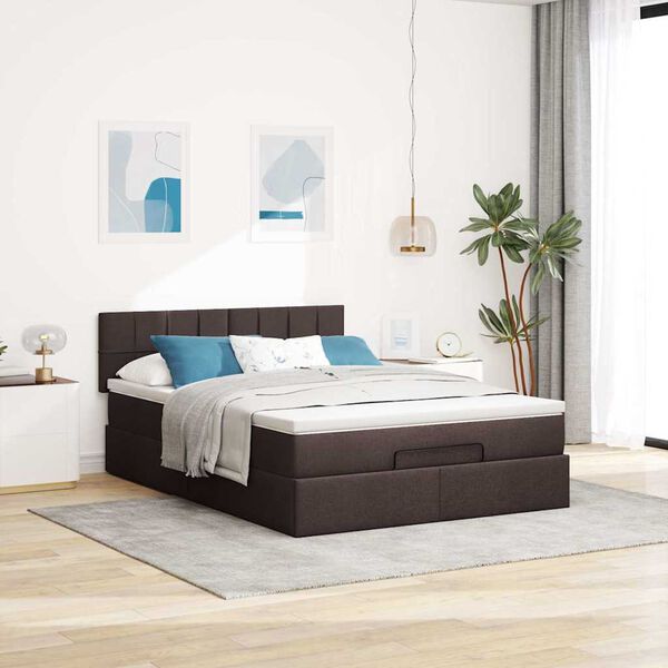 vidaXL Bed met matras 140x190 cm stof donkerbruin