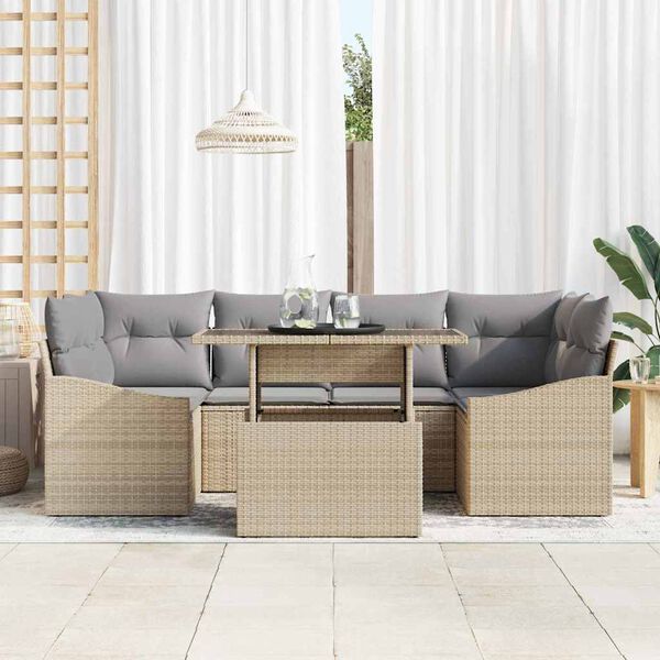 vidaXL Tuin Sofa Set met kussen met opslag 7 pcs Beige poly rattan