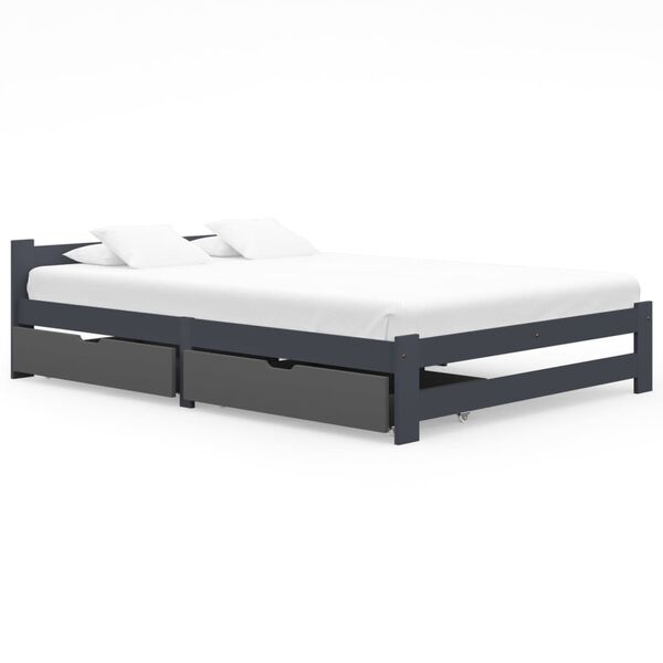 vidaXL Bedframe met 2 lades massief grenenhout donkergrijs 180x200 cm