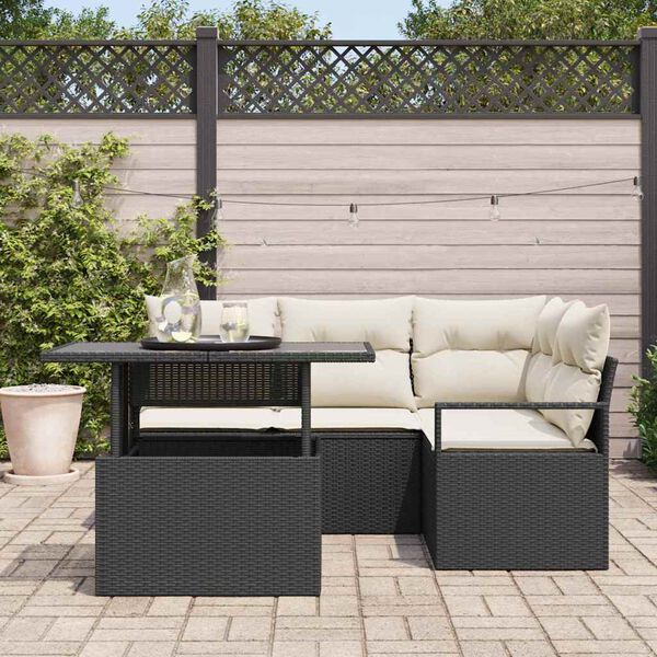 vidaXL Tuin Sofa Set met opslag 5 pcs Zwart Poly riet