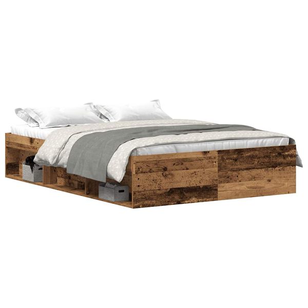 vidaXL Bedframe zonder matras bewerkt 135x190 cm bewerkt hout oud