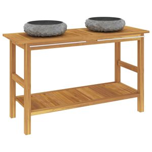 vidaXL Wastafelkast met wasbakken massief teakhout marmer zwart