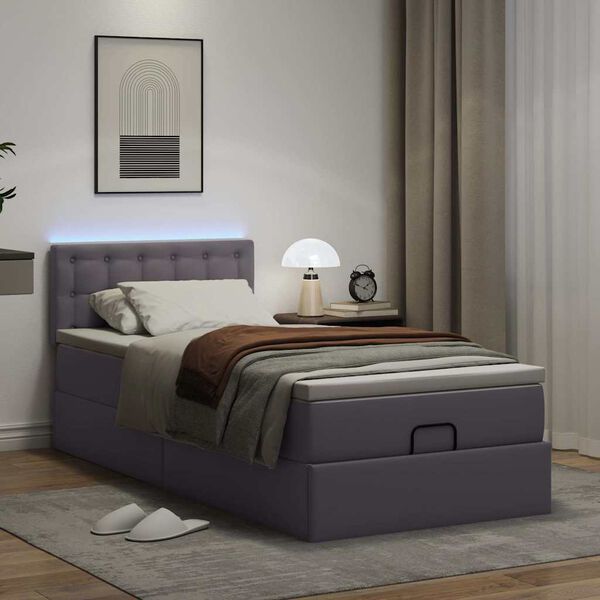 vidaXL Ottoman bed met matrassen en LED's 90x190cm kunstleer grijs