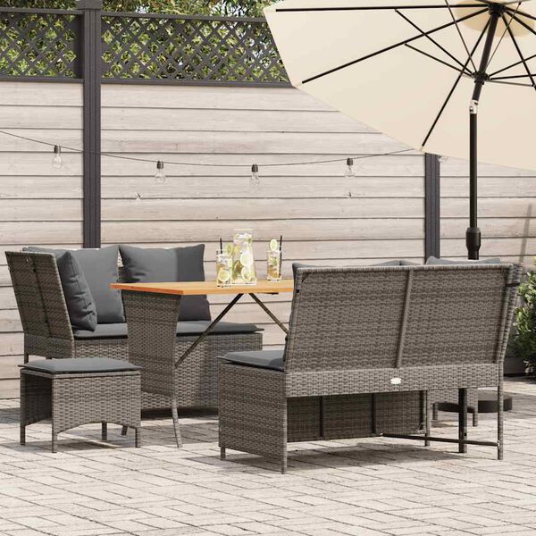 vidaXL 5-delige Loungeset met kussens poly rattan grijs