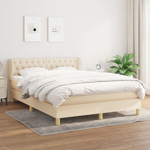 vidaXL Boxspring met matras stof cr&egrave;mekleurig 140x200 cm
