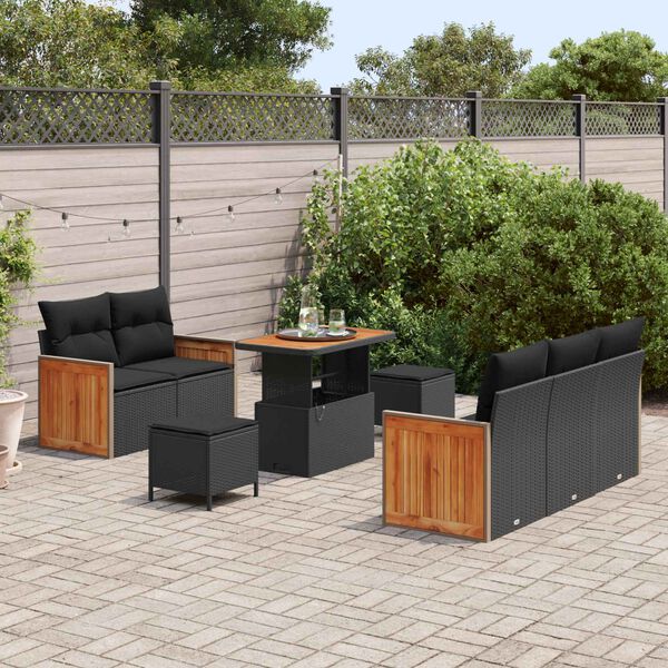 vidaXL Tuinbankenset 8 pcs Zwart Poly Riet en Poedercoated Staal