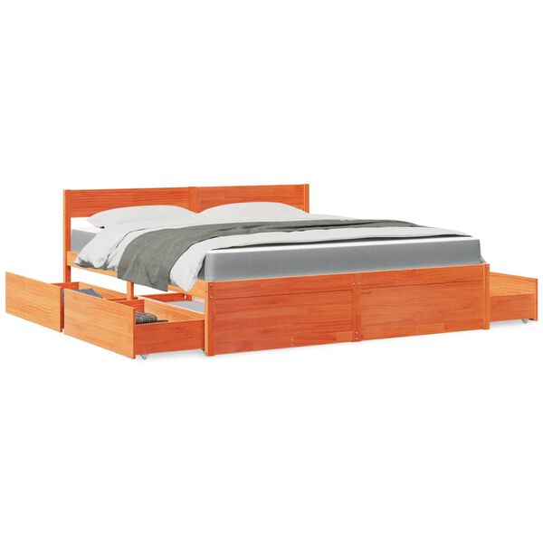 vidaXL Bed met lades en matras massief grenenhout wasbruin 180x200 cm