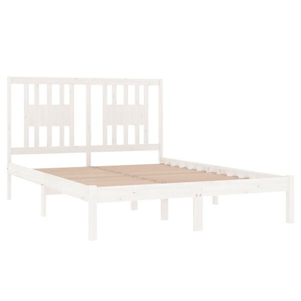 vidaXL Bedframe massief hout wit 135x190 cm