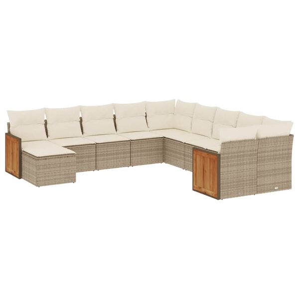vidaXL 11-delige Tuinset met kussens poly rattan beige