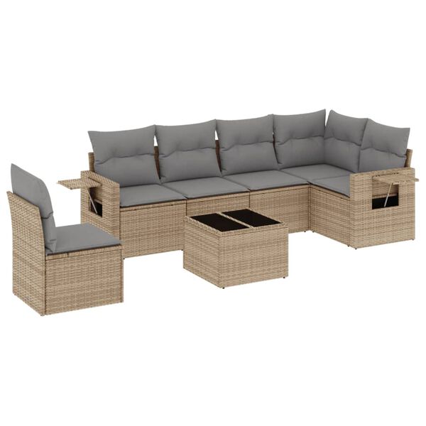 vidaXL 7-delige Loungeset met kussens poly rattan beige