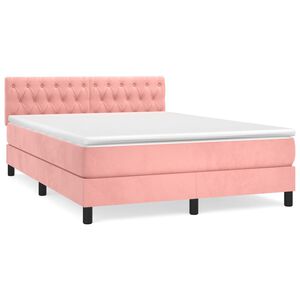 vidaXL Boxspring met matras fluweel roze 140x190 cm