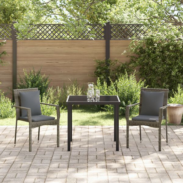vidaXL Tuin eettafelset met kussen 3 pcs Grijs poly rattan