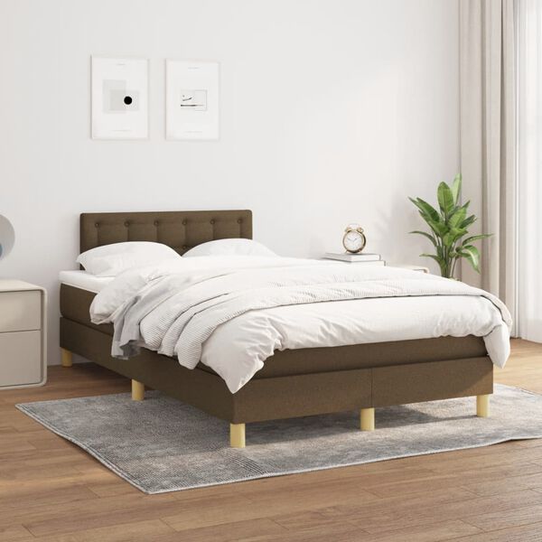 vidaXL Boxspring met matras stof donkerbruin 120x190 cm