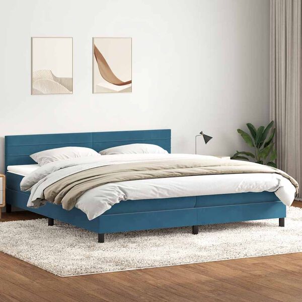 vidaXL Boxspring met matras en LED fluweel donkerblauw 180x210 cm