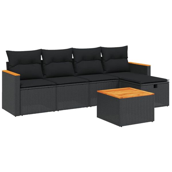 vidaXL 6-delige Loungeset met kussens poly rattan zwart
