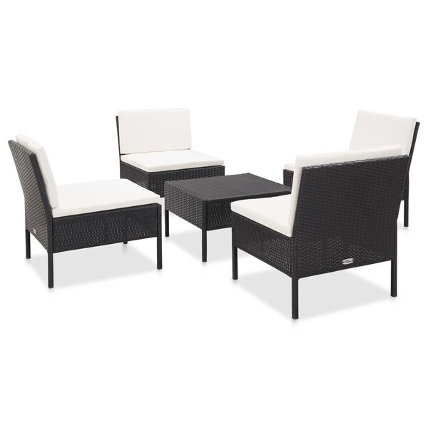 vidaXL 5-delige Loungeset met kussens poly rattan zwart
