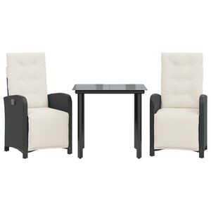vidaXL 3-delige Bistroset met kussens poly rattan zwart