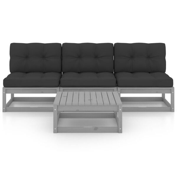 vidaXL 4-delige Loungeset met kussens massief grenenhout