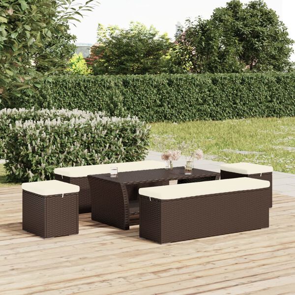 vidaXL Hockers met kussens 2 st 40x30x40 cm poly rattan bruin