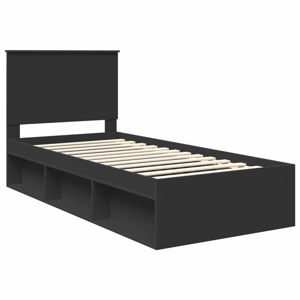 vidaXL Bedframe met hoofdeinde Zwart 90 x 200 cm Massief grenenhout