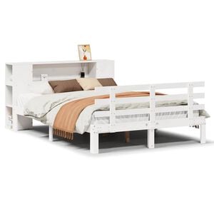 vidaXL Bed met boekenkast zonder matras grenenhout wit 135x190 cm