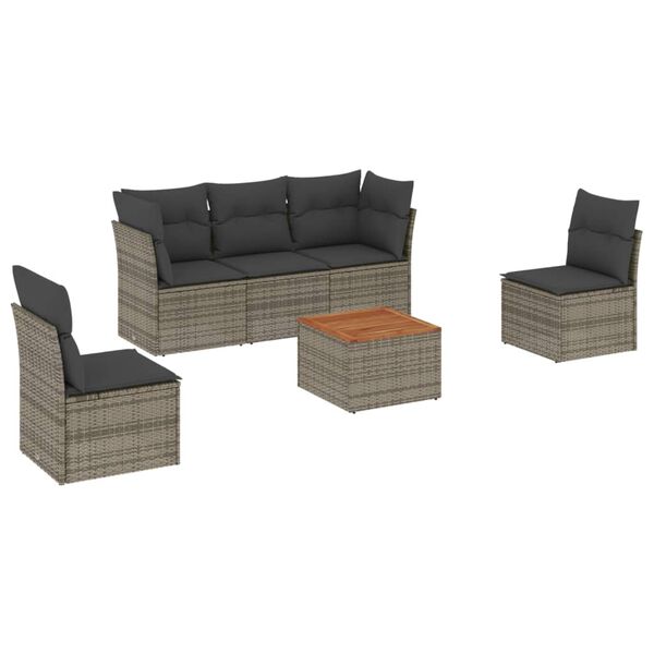 vidaXL 6-delige Loungeset met kussens poly rattan grijs