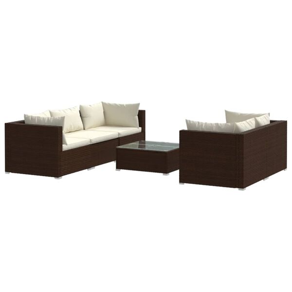vidaXL 6-delige Loungeset met kussens poly rattan bruin