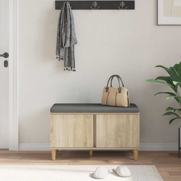 vidaXL Halbank met kussen met opslag Sonoma Eiken 80 x 38 x 46 cm