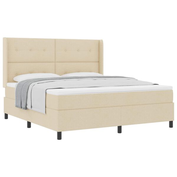 vidaXL Boxspring bed met matras met hoofdeinde Cr&egrave;me 180 x 200 cm Stof